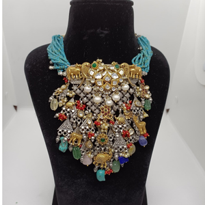 Unique silver Kundan nakhra necklace with Des