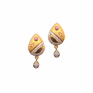CZ Leaf Shaped Earrings 22k Gold