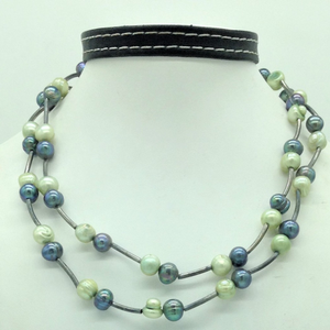 Freshwater green and grey potato pearls long