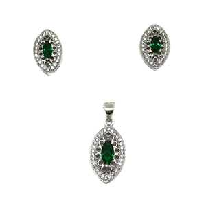 925 Sterling Silver Green Diamond Pendant Set