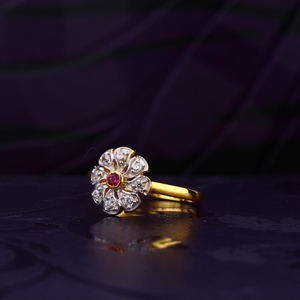 916 Gold CZ Diamond Flower Design Ring