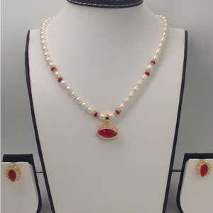 White;red cz pendent set with oval pearls 