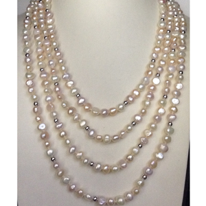 White and Pink Potato Pearls Long Mala With W