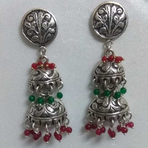 925 Silver Jhumki With Colored Stone