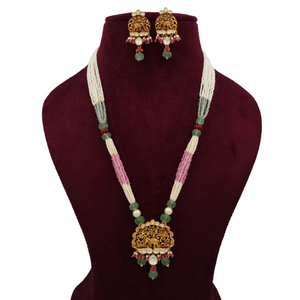916 Gold Floral Colourful Moti Necklace Set A