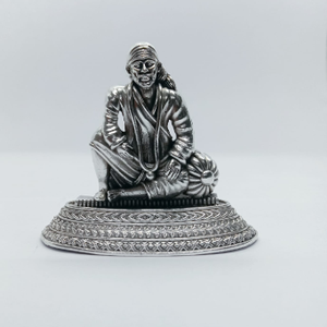Pure silver idol of sai baba in antique polis