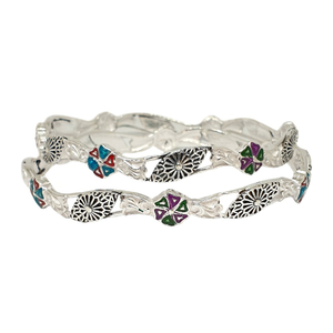925 Sterling Silver Flower Shaped Meenakari B