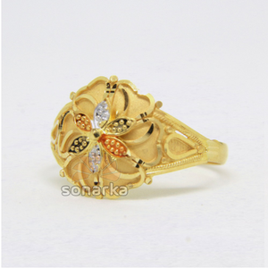22ct 916 Yellow Gold Ladies Ring Colored Flow