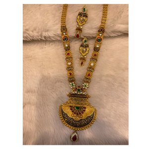 916 gold hallmark kundan long necklace set 