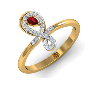 14KT GLD MUSIC SHAPE RED STONE RING