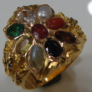 22KT Gold close setting navrathan oval 9 Gems