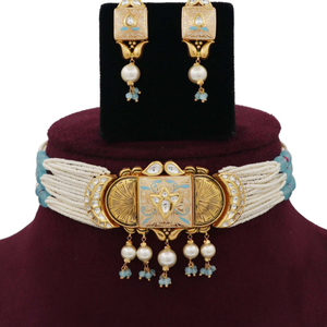 Pearl Blossom Gold Studded Necklace Set AJNS1