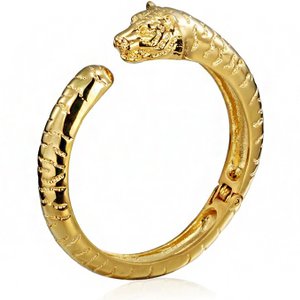 14 Kt Real Solid Yellow Gold Tiger Face Cuff 
