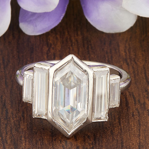 2.985ct Hexagon with tapper Moissanite Diamon