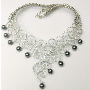 Stunning Diamond Pearls Modern Necklace ( Pie