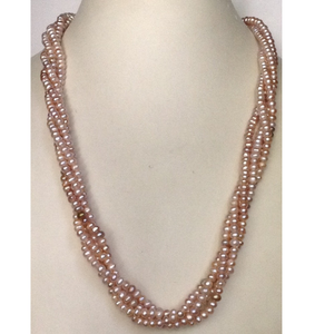 Freshwater Pink Flat Twisted Pearls Neckalce 
