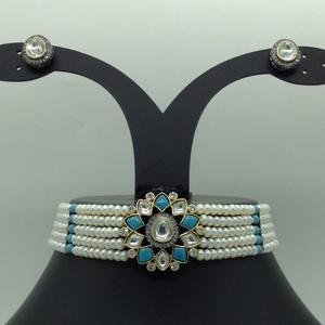 Kundan Choker Set With 5 Line Pearls Mala 