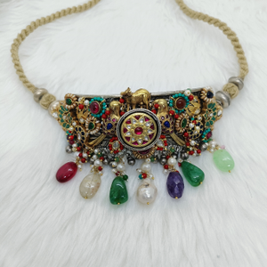 Nakhra necklace in vintage silver with gems s