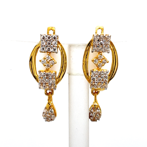 22k Yellow Gold CZ Glossy Bali Earrings