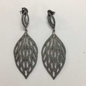 925 Silver Oxidise  Natural Diamond Earrings