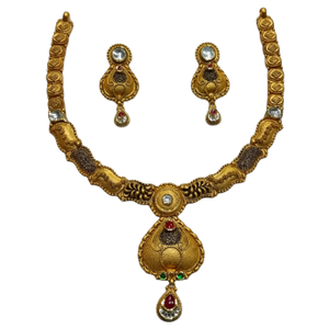 22K Gold Antique Designer Necklace Set MGA - 