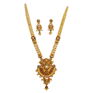 916 Gold Kalkatti Designer Necklace Set MGA -