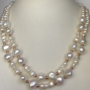White Potato Pearls 2 Layers Neckalce With Go