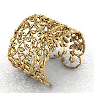 18 kt yellow gold vintage leaves cuff women's