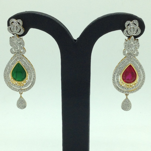 White and Red,Green CZ Stones Changeable Ear 