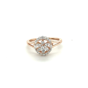 14k Rose Gold Diamond Une Fluer Halo Ring