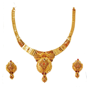 22k Gold Kalkatti Designer Necklace Set MGA -