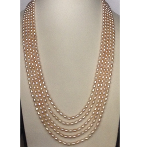 Freshwater Pink Oval Pearls Necklace 5 Layers