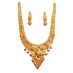 22k Gold Kalkatti Meenakari Necklace Set MGA 
