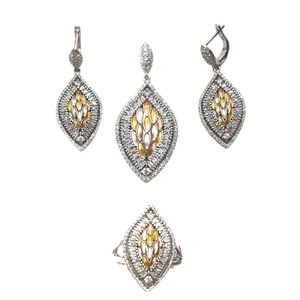 925 Sterling Silver Modern Pendant Set With R