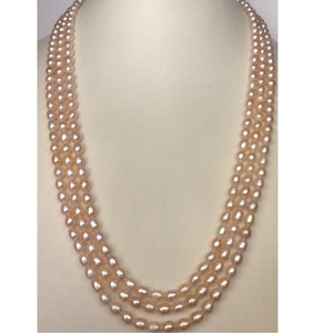 Freshwater Pink Oval Pearls Necklace 3 Layers