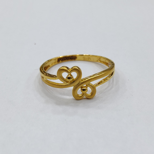 916 gold fancy double heart plain ladies ring