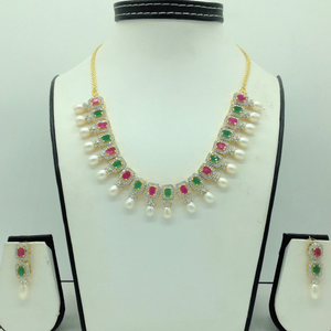 Multicolour CZ Stones and Tear Drop Pearls Ne