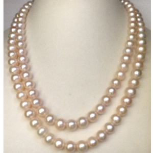 Freshwater Peach Round Pearls Necklace 2 Laye