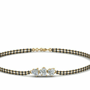18kt yellow gold 3 heart diamond mangalsutra 