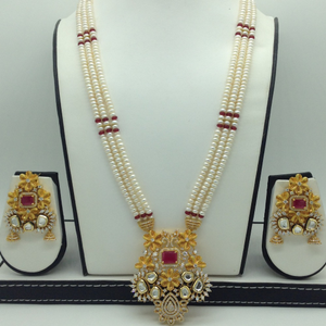 White,Red&nbsp;CZ Ranihaar&nbsp;Set With 3&nbsp;Line Pear