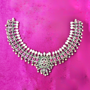 Pure Silver Designer Temple Necklace with Rea