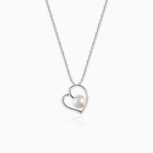 Silver pearl heart pendant with silver link c
