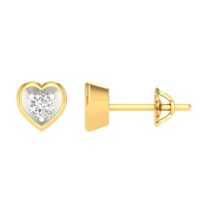18K Yellow Gold Real Diamond Heart Modern Ear