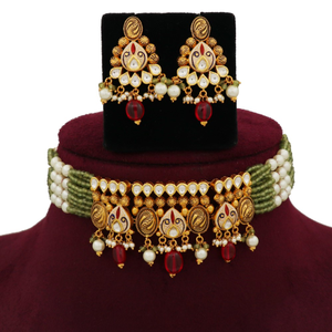 916 Gold Simple Colourful Moti Necklace Set A