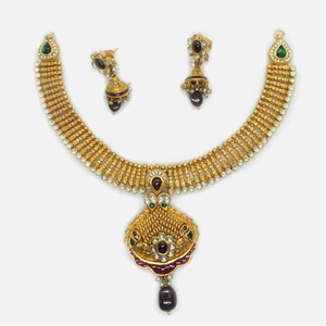 22KT Gold Antique Bridal Necklace Set RHJ-603