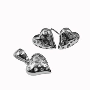 925 Silver Heart Pendant With Earrings And Zi