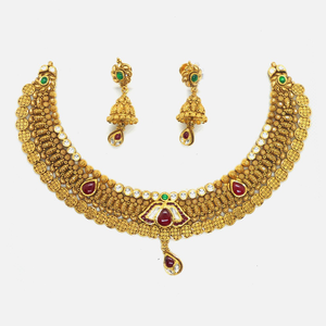 916 Gold Antique Wedding Necklace Set RHJ-462