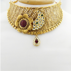 22KT Gold Antique Bridal Necklace Set RHJ-330