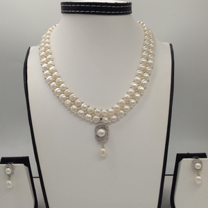 White cz pendent set with 2 line button p