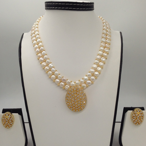 White cz pendent set with 2 line button j